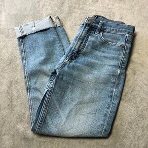 Gap Denim Cigarette High Waist Ankle Crop Rolled Raw Hem Jeans